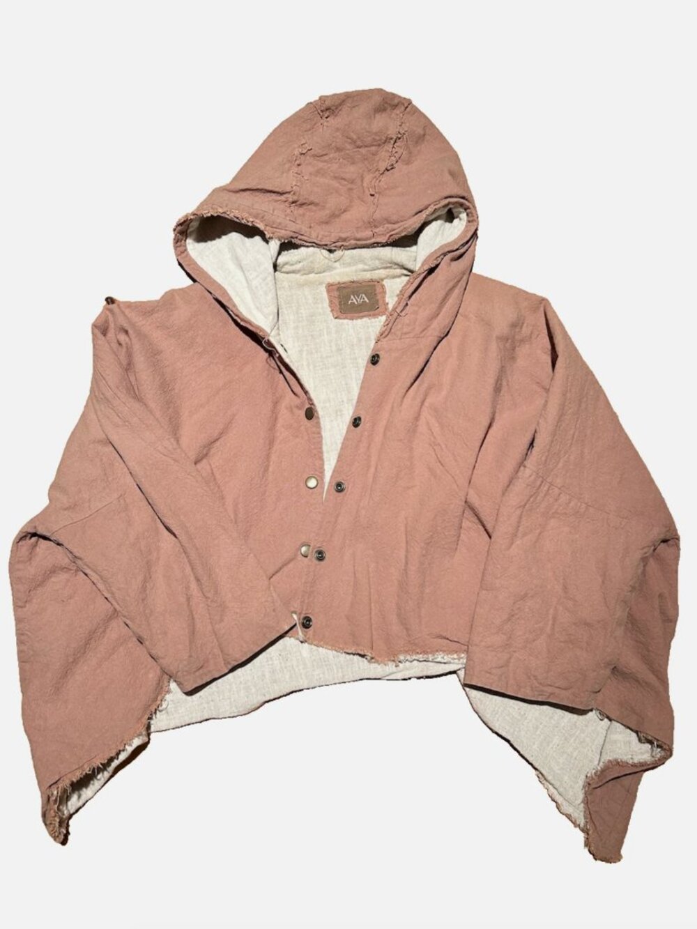Aya Sacred Wear Tan Cotton Warm Jacket Hood Bohemian Cardigan Sweater Raw Crop